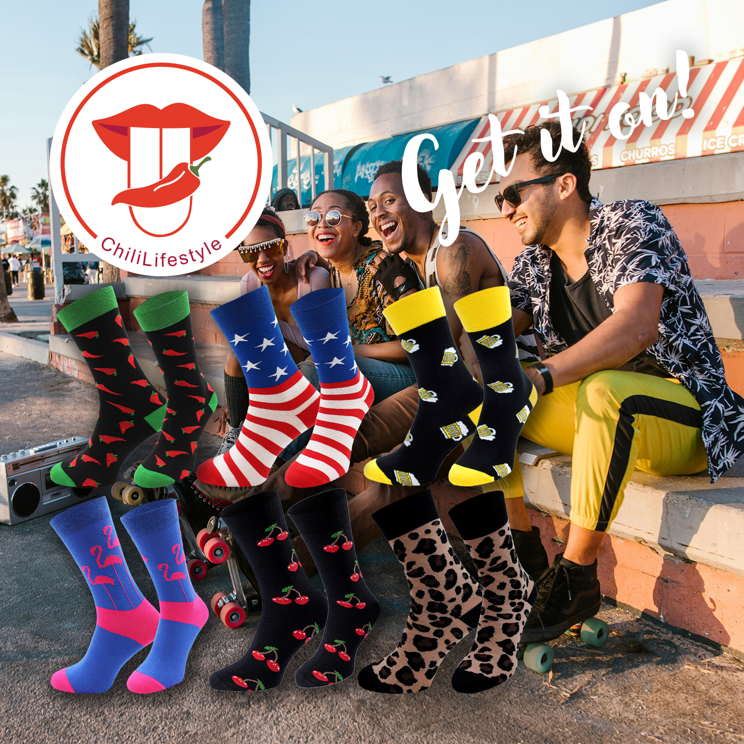 Chili Lifestyle Geschenksocken Set 6 Motive mit Spruchbanderole – Bild 2