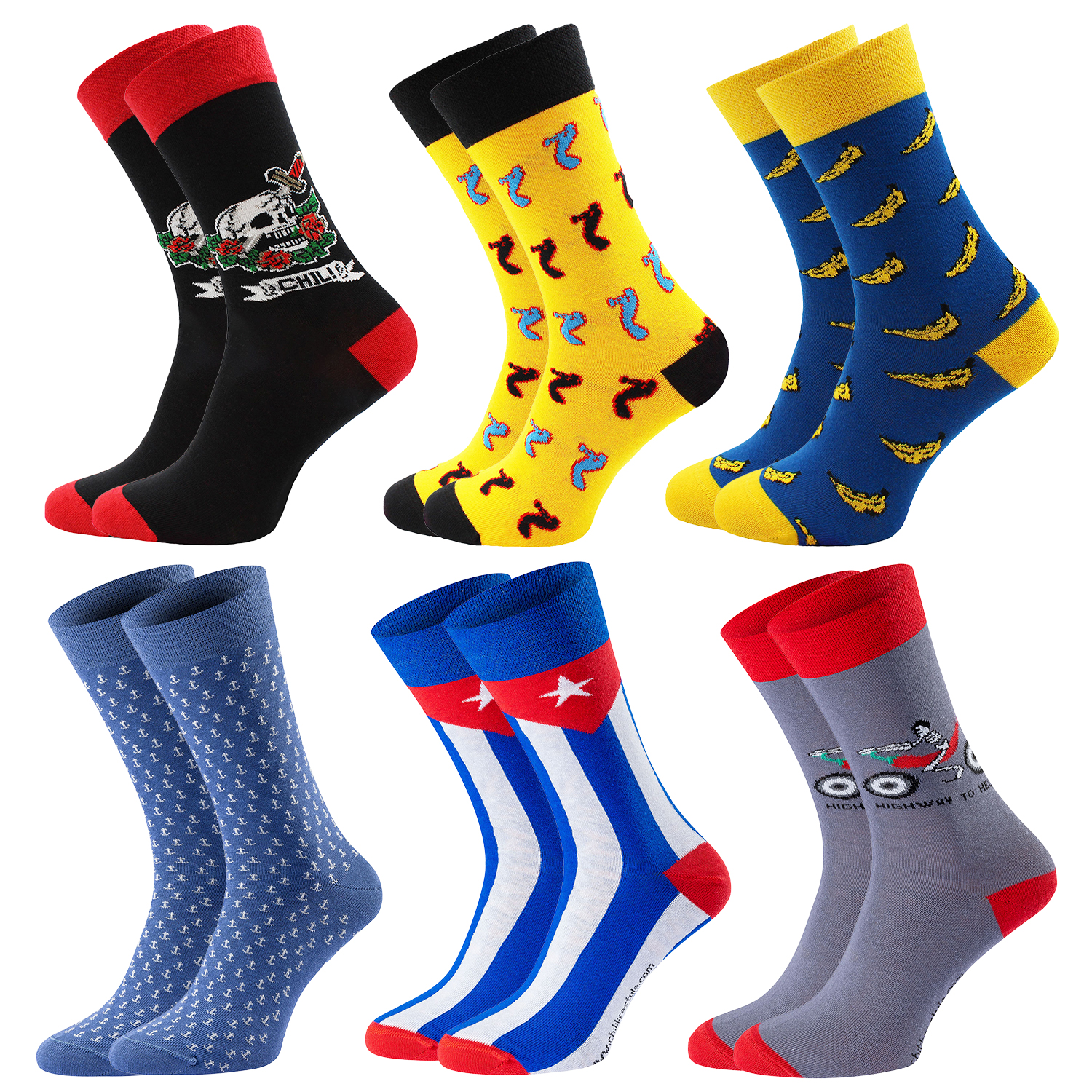 Chili Lifestyle Geschenksocken Set Men 6 Motive mit Spruchbanderole